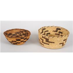 Navajo Basketry Bowl 5 1/2" D. 2"H. and a Papago Basket 6" D. 3" H.  Both in Good Condition