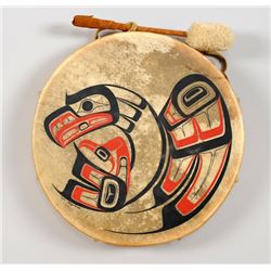 George Pennier Painted Drum with Eagle Design 15 1/4" D.  Good Condition