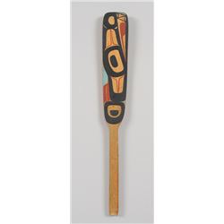 George Pennier Carved Soapberry Spoon with Wolf Design 10" L.  Good Condition
