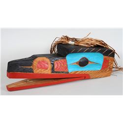 Coast Salish Articulated Raven Mask Carved by Darren Yelton 30 1/2" L. 10" W.  Good Condition