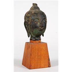 Bronze Buddhist Figure From Cambodia on Wood Stand 7" H. Good Condition