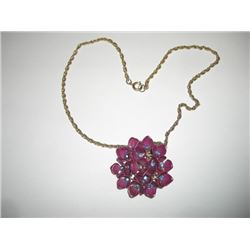 Purple Flower Pendant w/ Gold Colored Chain Necklace