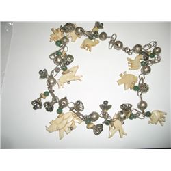 Unique Safari Silver & Green Beads Colored Necklace