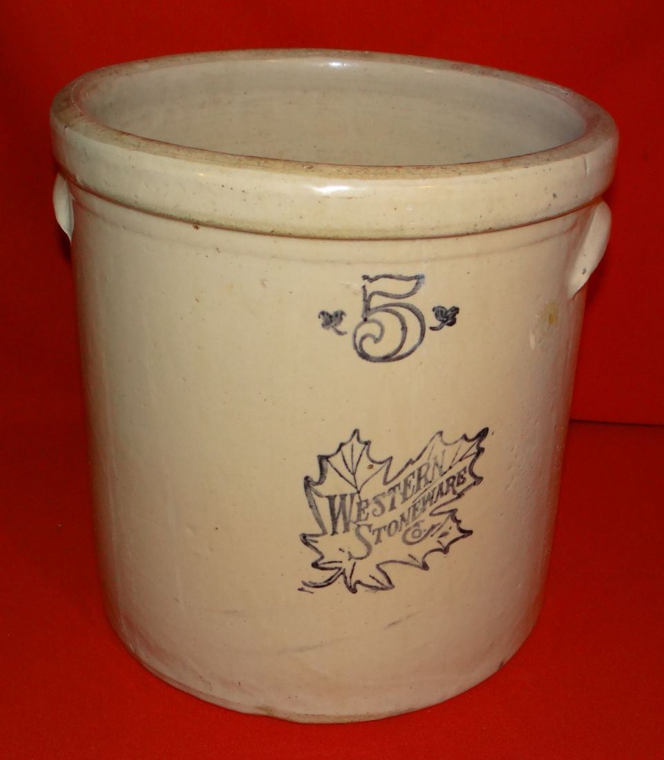 Western Stoneware 5 gal. crock, ear handle, mint