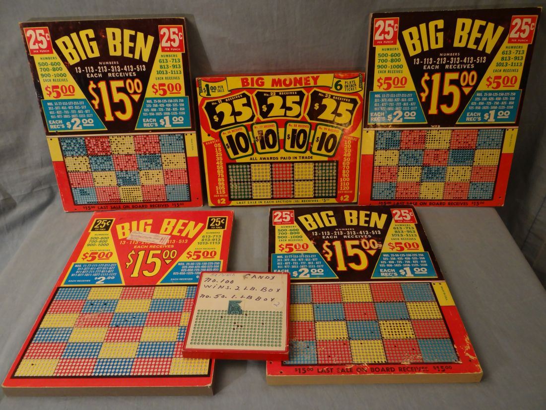 5 Antique punch boards, 4 titled "Big Ben"