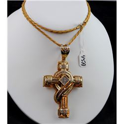 LARGE 14K YELLOW GOLD CUSTOM MADE DIAMOND CROSS