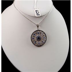 LADIES 14K WHITE GOLD SAPPHIRE & DIAMOND PENDANT