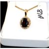 Image 2 : LADIES 14K YELLOW GOLD GARNET & DIAMOND PENDANT