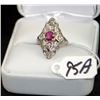 Image 3 : ANTIQUE LADIES 18K RUBY & DIAMOND FILIGREE RING