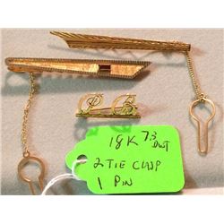 18kt Gold Tie Clasps and Pin