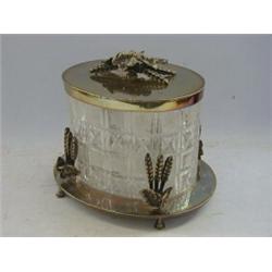 A MAPPIN AND WEBB CUT GLASS BISCUIT JAR, late 19th Century, plated cover and stand  50-60...