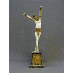 A DEMETRE CHIPARUS ART DECO FIGURE, 1920's, chryselephantine, bronze, enamel, of an Egyptian fema...