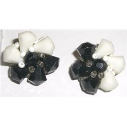 Vintage flower white and black earrings stamped "german"