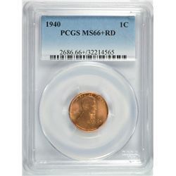 1940 LINCOLN CENT, PCGS MS-66+ RED  CHERRY!