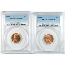 1939-S AND 1940 LINCOLN CENTS, PCGS MS-66RD