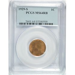 1929-S LINCOLN CENT, PCGS MS-64 RB