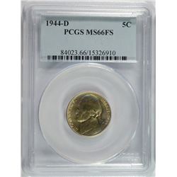 1944-D JEFFERSON NICKEL, PCGS MS-66 FULL STEPS