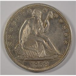 1858 SEATED HALF DOLLAR, AU