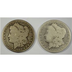 ( 2 ) 1903-S MORGAN SILVER DOLLAR, VG  SEMI-KEY