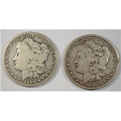 ( 2 ) 1896-S MORGAN SILVER DOLLARS, VG-FINE  SEMI-KEY