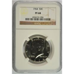 1964 KENNEDY HALF DOLLAR, NGC PROOF-68