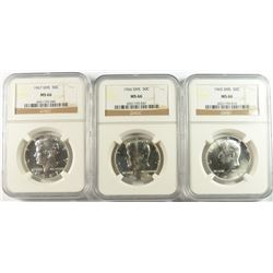 1965 SMS, 1966 SMS & 1967 SMS KENNEDY HALF DOLLARS ALL NGC MS-66