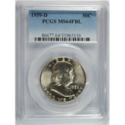 1959-D FRANKLIN HALF DOLLAR, PCGS MS-64 FBL