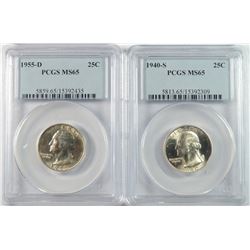 Lot of 2 Wash Quarters PCGS MS65 Better Dates 40s, 55d