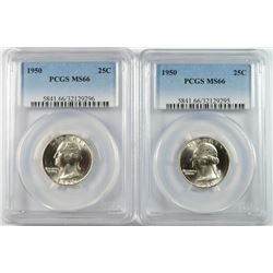 LOT OF ( 2 ) 1950 WASHINGTON QUARTER, PCGS MS-66