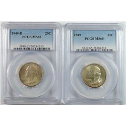 1949-P,D WASHINGTON QUARTERS PCGS MS-65