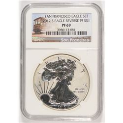 2012-S AMERICAN SILVER EAGLE REVERSE PROOF, NGC  PROOF-69 TROLLEY LABEL