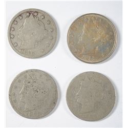 (4) V-NICKELS (1883-N/C, 1883-W/C, 1893, 1894)