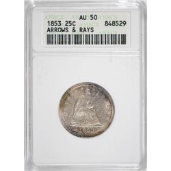 1853 SEATED QUARTER ANACS AU-50 (ARROWS & RAYS)