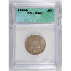 1909-D BARBER QUARTER ICG MS-62