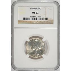 1940-D WASHINGTON QUARTER NGC MS-62