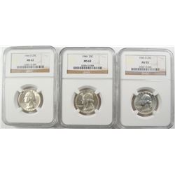 1943-D WASHINGTON QUARTER NGC AU-55, 1944 WASHINGTON QUARTER NGC MS-62 & 1944-D