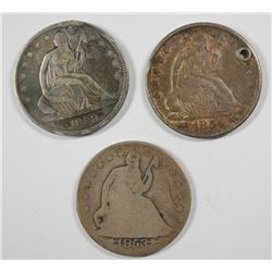 (3) NOT VERY NICE SEATED HALF DOLLARS (1853-O, 1854-O, 1859)