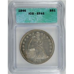 1846 SEATED DOLLAR ICG EF-45