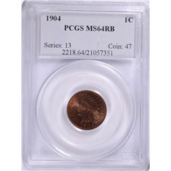 1904 INDIAN HEAD CENT, PCGS MS-64 RB GORGEOUS! STRONG AUCTION RECORDS