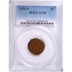 1921-S LINCOLN CENT, PCGS AU-55