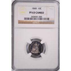 1868 SEATED DIME, NGC PROOF-63 CAMEO! SUPERB!