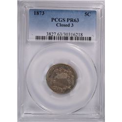 1873 SHIELD NICKEL,( CLOSED 3 ) PCGS PR-63  TOUGH!
