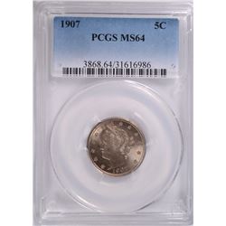 1907 LIBERTY NICKEL, PCGS MS-64 NICE!!