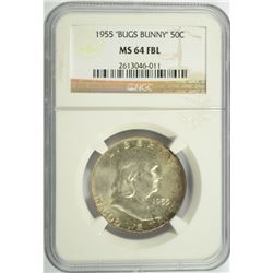 1955 "BUGS BUNNY" FRANKLIN HALF DOLLAR, NGC MS-64 FBL