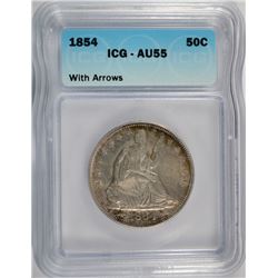 1854 SEATED HALF DOLLAR ( WITH ARROWS ) ICG AU-55
