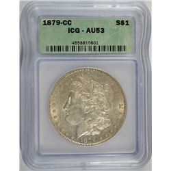 1879-CC MORGAN SILVER DOLLAR, ICG AU-53  KEY DATE!