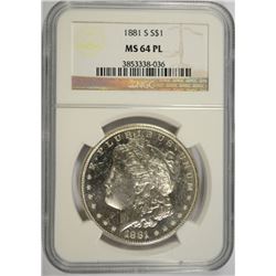 1881-S MORGAN SILVER DOLLAR, NGC MS-64 PL