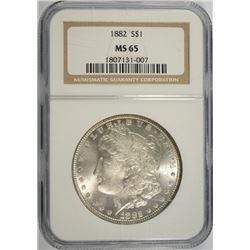 1882 MORGAN SILVER DOLLAR, NGC MS-65 BLAST WHITE!