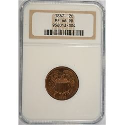 1867 2-CENT PIECE, NGC PROOF-66 RB  RARE!!  ( ONLY  ONE COIN GRADED HIGHER! )!