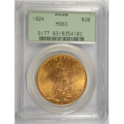 1924 $20.00 ST GAUDENS GOLD, PCGS MS-63  OLD GREEN HOLDER